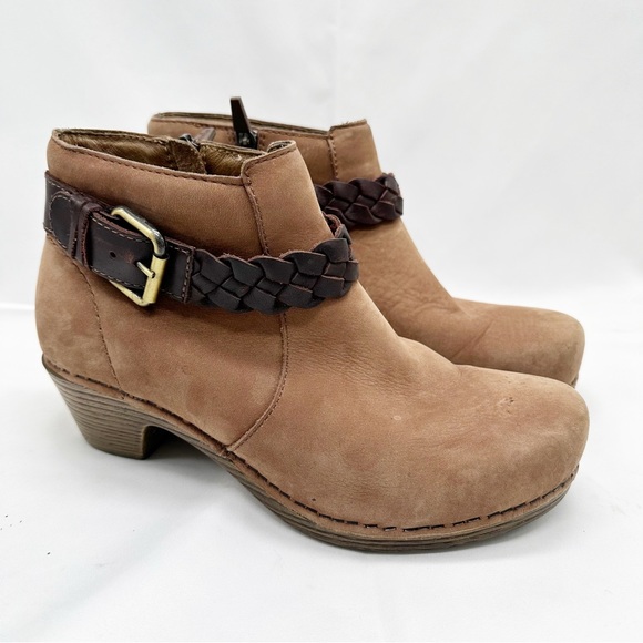 Dansko Shoes - Dansko Michelle Ankle Boots Tan Suede Braided Leather Booties Size 38 US 7.5/8